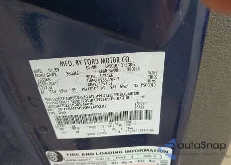 2009 Ford F-150 Xl/Xlt из США, поврежденный, VIN 1FTRW14819KB49207